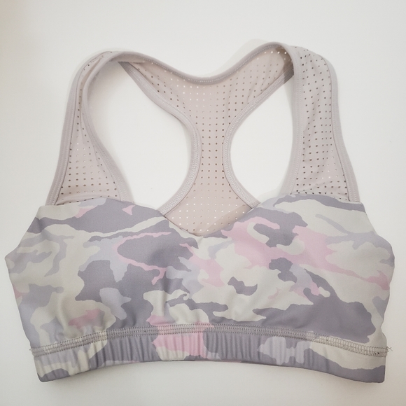 Small ABS2B White Gray Pink Camo Print Padded Sports Bra - Picture 1 of 7